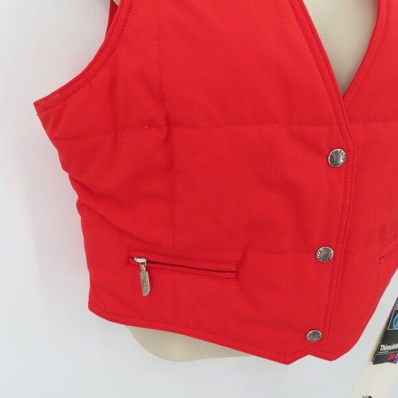VTG The North Face Women 14 Large Solid Red Snap Front Vest Zip Pockets NEW Tags - Picture 2 of 15